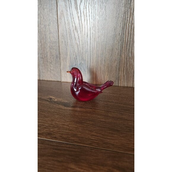 Vintage Archimede Suguso Murano Solid Red Blown Glass Bird Figurine